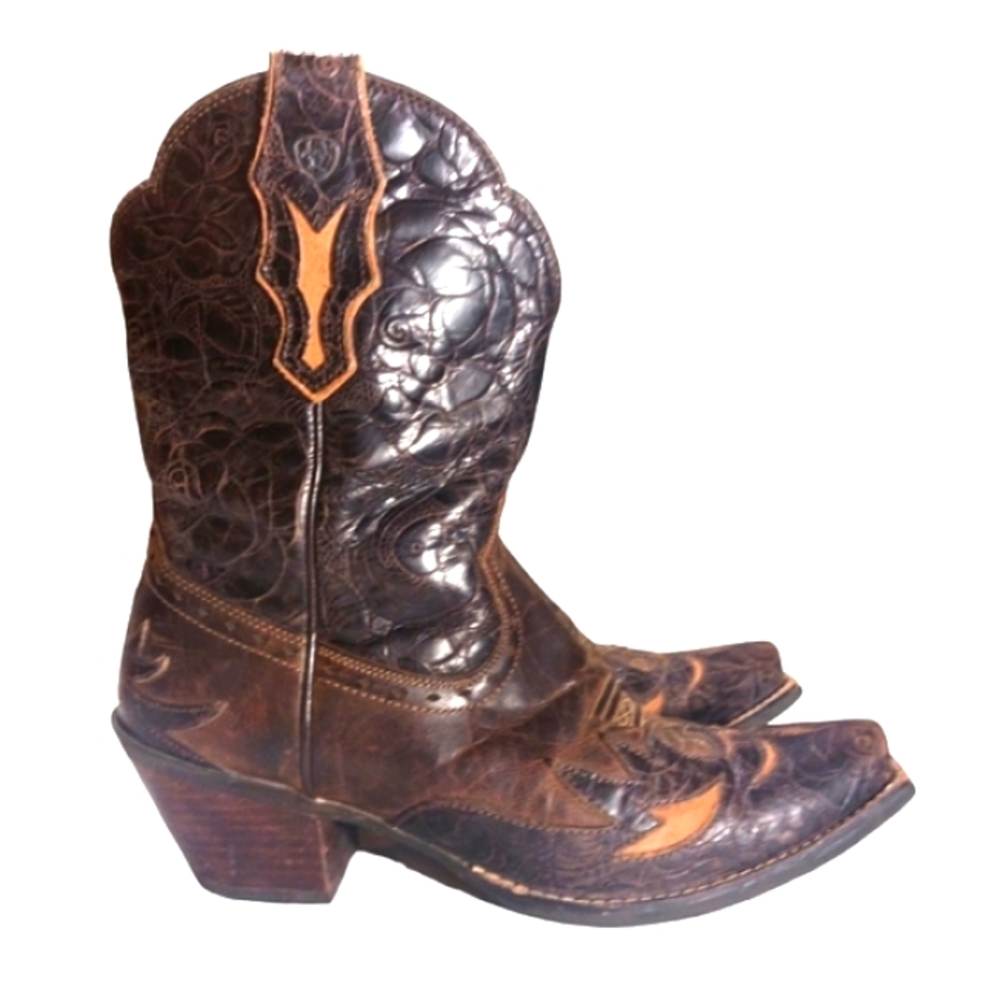 Ariat Brown Leather Western Cowboy Boots with Tan Accents